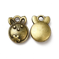 Tibetan Style Alloy Charms, Rabbit with Flower Charms for Easter, Antique Bronze, 13x9.5x4mm, Hole: 1.8mm, about 714pcs/1000g