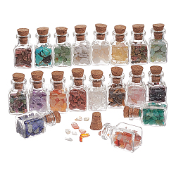 19 pz varie pietre preziose senza scheggiature in bottiglie, con 1pz bottiglie di vetro vuote, 2~8x2~4mm, 19 colori, 3.5 g / colore, 66.5g