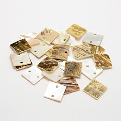 Square Mother of Pearl Links Connectors, Tan, 15x15x1mm, Hole: 1.5mm, about 720pcs/bag