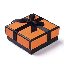 紙ジュエリーセットボックス  蝶結び付きの黒いスポンジ付き  ネックレスとイヤリング用  正方形  オレンジ  7.2x7.3x3.2cm