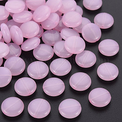 Abalorios de acrílico de la jalea de imitación, plano y redondo, rosa perla, 12x5mm, agujero: 1.4 mm, aproximamente 1110 unidades / 500 g