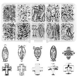 HOBBIESAY 245Pcs 10 Style Antique Silver Virgin Mary Spacer Beads 8-25mm Tibetan Metal Cross Beads Mexican Spacer Charms Benedict Medallion Pendants for DIY Rosary Necklace Bracelet, Hole: 1.2-2mm