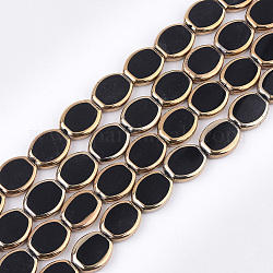 Abalorios de vidrio electroplate hebras, oval, negro, 17x14x4.5mm, agujero: 1.2 mm, aproximamente 20 pcs / cadena, 12.9 pulgada