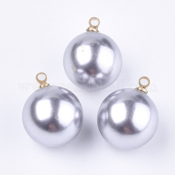 Eco-Friendly ABS Plastic Imitation Pearl Beads, with Brass Findings, Round, Golden, Gray, 16x12mm, Hole: 1.5mm