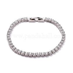 SHEGRACE Rhodium Plated 925 Sterling Silver Bracelets, with Grade AAA Cubic Zirconia, Clear, Platinum, 7-1/8 inch(18cm)