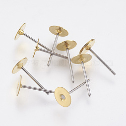 Stud Earring Settings, Lead Free and Cadmium Free and Nickel Free, Brass Head and Stainless Steel Pin, Unplated, Tray: 6mm, Pin: 12mm