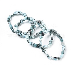 Bracelets extensibles en perles de larimar naturelles, pierre roulée, pépites, diamètre intérieur: 2~2-1/4 pouce (5.2~5.6 cm)