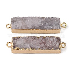 Electroplated Natural Druzy Agate Links/Connectors, Golden, Rectangle, Light Yellow, 30~45x8~9x4.5~7.5mm, Hole: 2mm