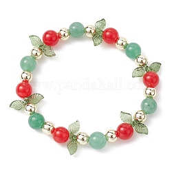 Bracelet extensible en perles de jade naturel de Malaisie et d'aventurine verte, bracelet feuille acrylique, diamètre intérieur: 2-5/8 pouce (6.8 cm)