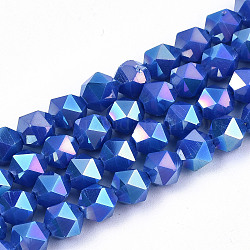 Chapelets de perles en verre opaque électrolytique, de couleur plaquée ab , facette, ronde, bleu royal, 5.5x5.5x5.5mm, Trou: 1mm, Environ 97~99 pcs/chapelet, 20.87 pouce ~ 21.26 pouces (53 cm ~ 54 cm)