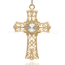 Alloy Medieval Cross Pendants, with Rhinestone, Golden, Crystal, 87x58x9mm, Hole: 5mm