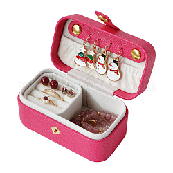 Boîte à bijoux rectangle en simili cuir, boîte de rangement portable d'accessoires de bijoux de voyage, rose chaud, 9.5x5x5 cm