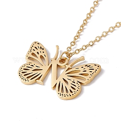 Collar con colgante de letra inicial con mariposa, joyas de acero inoxidable golden 304 para mujer., letter.n, colgante: 18x27x1 mm, 15.55 pulgada (39.5 cm)