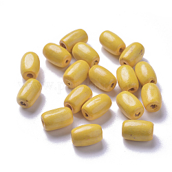 Lead Free Natural Wood Beads, Oval, Nice for Children's Day Gift Making, Dyed, Yellow, Size: about 8mm wide, 12mm long, hole: 3mm, about 4000pcs/1000g