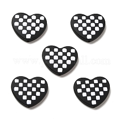 Perline acrilico opaco, con smalto, cuore con motivo scozzese, nero, 21x25x5mm, Foro: 1.6 mm
