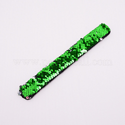 Bracelets sirène slap, Bracelets à paillettes avec breloque réversible bicolore, verte, 214x28x5.5mm