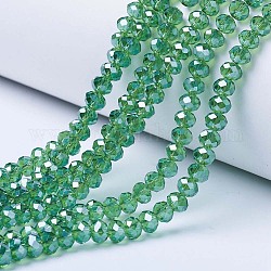 Chapelets de perles en verre électroplaqué, perle plaquée lustre, facette, rondelle, lime green, 6x5mm, Trou: 1mm, Environ 85~88 pcs/chapelet, 16.1~16.5 pouce (41~42 cm)