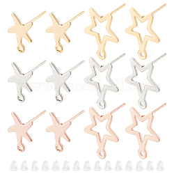 DICOSMETIC 60Pcs 6 Styles Stud Earring with Loop Star Earrings Finding Post Earring with Hole Stainless Steel Dangle Earrings with 100pcs Ear Nuts for Earrings Making, Hole: 1.4mm, Pin: 0.7mm