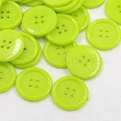 Boutons acryliques de couture, boutons de chemise en plastique pour la conception de costumes, 4-trou, teinte, plat rond, vert jaune, 25x3mm, Trou: 2mm
