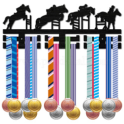 Soporte para colgar medallas de madera de moda, Estante de pared de exhibición de 2 línea, con tornillos y taco de anclaje, ecuestre, Deportes, 150x400mm, agujero: 5 mm