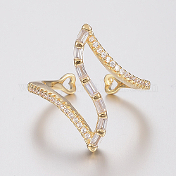 Brass Micro Pave Cubic Zirconia Finger Rings, Cuff Rings, Open Rings, Size 7, Golden, 17mm
