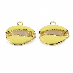 Rack Plating Alloy Pendants, with Enamel, Cadmium Free & Lead Free, Cowrie Shell, Light Gold, White, 16.5x19x5.5mm, Hole: 1.6mm