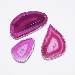 Natural Agate Slices Big Pendants, Dyed, Magenta, 50~110x27~60x5~10mm, Hole: 2mm, about 20~40pcs/kg