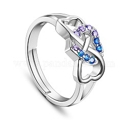 Shegrace design perfetto 925 anello da dito in argento sterling, cuore in sfioro con la metà viola aaa zirconi e metà blu aaa zirconi, platino, 17mm