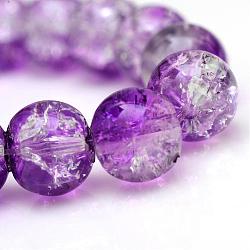 Chapelets de perles en verre craquelé peint, ronde, violet foncé, 4mm, Trou: 1.1~1.3mm, Environ 200 pcs/chapelet, 31.4 pouce