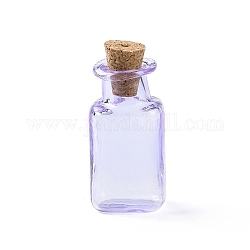 Botellas de vidrio en miniatura rectangulares, con tapones de corcho, botellas vacías de deseos, para accesorios de casa de muñecas, producir joyería, lila, 12x14x34mm