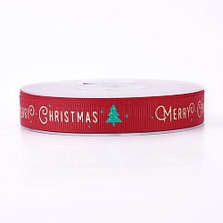 Polyester Grosgrainband für Weihnachten, Weihnachtsbäume, rot, 16 mm, ca. 100 Yards / Rolle