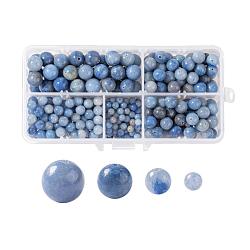 340 Stück 4 Größen natürliche blaue Aventurinperlen, Runde, 4mm / 6mm / 8mm / 10mm, Bohrung: 0.6~1 mm