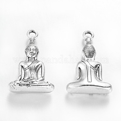 Pendente in lega stile tibetano,  cadmio& piombo libero, Budda, per buddha, argento antico, 36x23x8mm, Foro: 3 mm