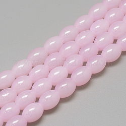Cottura dei fili di vetro in vernice, ovale, giada imitato, perla rosa, 8~8.5x6~6.5mm, Foro: 1.5 mm, circa 96pcs/filo, 32.2 pollice