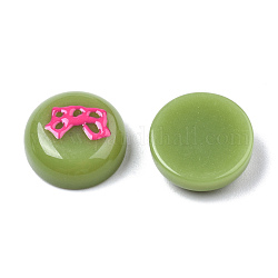 Cabujones de esmalte de resina opaca, redondo plano con lazo rosa intenso, verde amarillo, 14.5x5.5mm