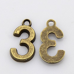 Rack Plated Zinc Alloy Number Charms, Lead Free & Cadmium Free & Nickel Free, Antique Bronze Metal Color, Num.3, 18x6~10x2mm, Hole: 2mm
