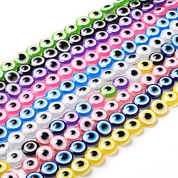 Resin Imitation Lampwork Beads Strands, Flat Round with Evil Eye, Mixed Color, 20x9mm, Hole: 1.4mm, about 20pcs/strand, 15.94 inch(40.5cm)