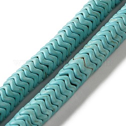 Brins de perles synthétiques teintes en turquoise, forme ondulée, turquoise, 10x4mm, Trou: 1.2mm, Environ 131 pcs/chapelet, 15.04'' (38.2 cm)