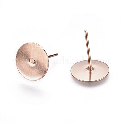 304 Stainless Steel Stud Earring Findings, Flat Pad Earring Post, Rose Gold, 12.5x10mm, Pin: 0.7mm
