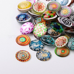Мозаика печатных стакан наполовину круглый / купольные кабошоны, разноцветные, 25x7 мм