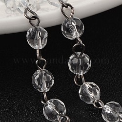 Ручной работы граненый круглые прозрачные стеклянные бусы цепи для ожерелья браслеты делает, с бронзовым тоном латуни, несварные, прозрачные, 39.3 дюйм, около 88 шт / нитка