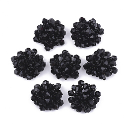 Cabochons de perles de verre, avec des perles de rocaille et des accessoires de tamis de fer, or clair, noir, 21~23x12~14mm