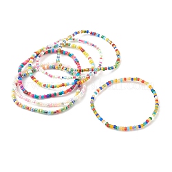 7 pièces 7 styles ensembles de bracelets extensibles en perles de verre rondes, couleur mixte, diamètre intérieur: 2-1/4 pouce (5.8 cm), 1pc / style