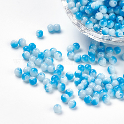 Perles en résine peintes par pulvérisation, ronde, deux tons, blanc et bleu ciel profond, 4.5x4mm, Trou: 1mm