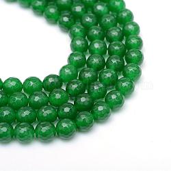 Natürliche weiße Jade Perlenstränge, gefärbt, facettiert, Runde, grün, 10~11 mm, Bohrung: 1 mm, ca. 37~39 Stk. / Strang, 14.37~14.57 Zoll