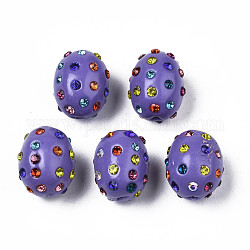 Perles de strass en argile polymère, Perles de boule pavé disco , ovale, support violet, pp15 (2.1~2.2mm), 16.5~18x13~14mm, Trou: 1mm