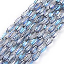 Chapelets de perles en verre électrolytique , plein arc-en-plaqué, forme de riz, bleuet, 8.5x4mm, Trou: 1mm, Environ 72 pcs/chapelet, 24.57'' (62.4 cm)