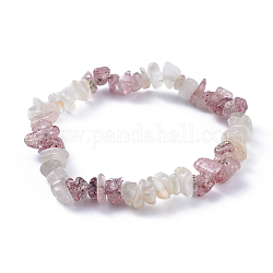 Bracelets extensibles avec pierre de lune blanche naturelle et éclats de quartz de fraise, diamètre intérieur: 2-1/8~2-1/4 pouce (5.3~5.5 cm)