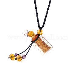 Collana pendente bottiglia di profumo a lume a lume con perle di vetro, gioielli per fiale di olio essenziale per le donne, goldenrod, 17.7~25.59 pollice (45~65 cm)