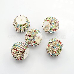 Brass Rhinestone Beads, Grade A, Drum, Silver Color, Colorful, Size: about 23mm in diameter, 19mm long, hole: 1.7mm